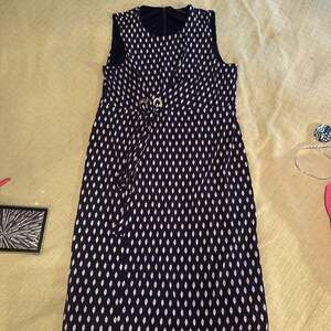 Ivanka Trump Navy Blue Sleeveless Polka Dot Midi Dress Size 10